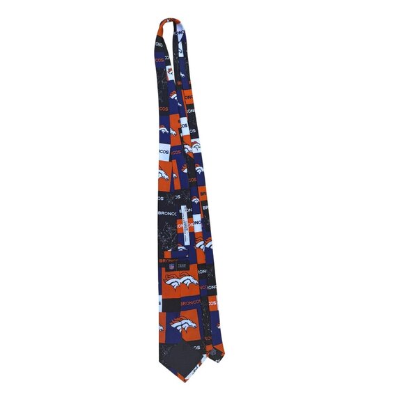 NFL Team Apparel Mens Orange/Blue Polyester Denver Broncos Tie Handmade Logo Des - Picture 6 of 8